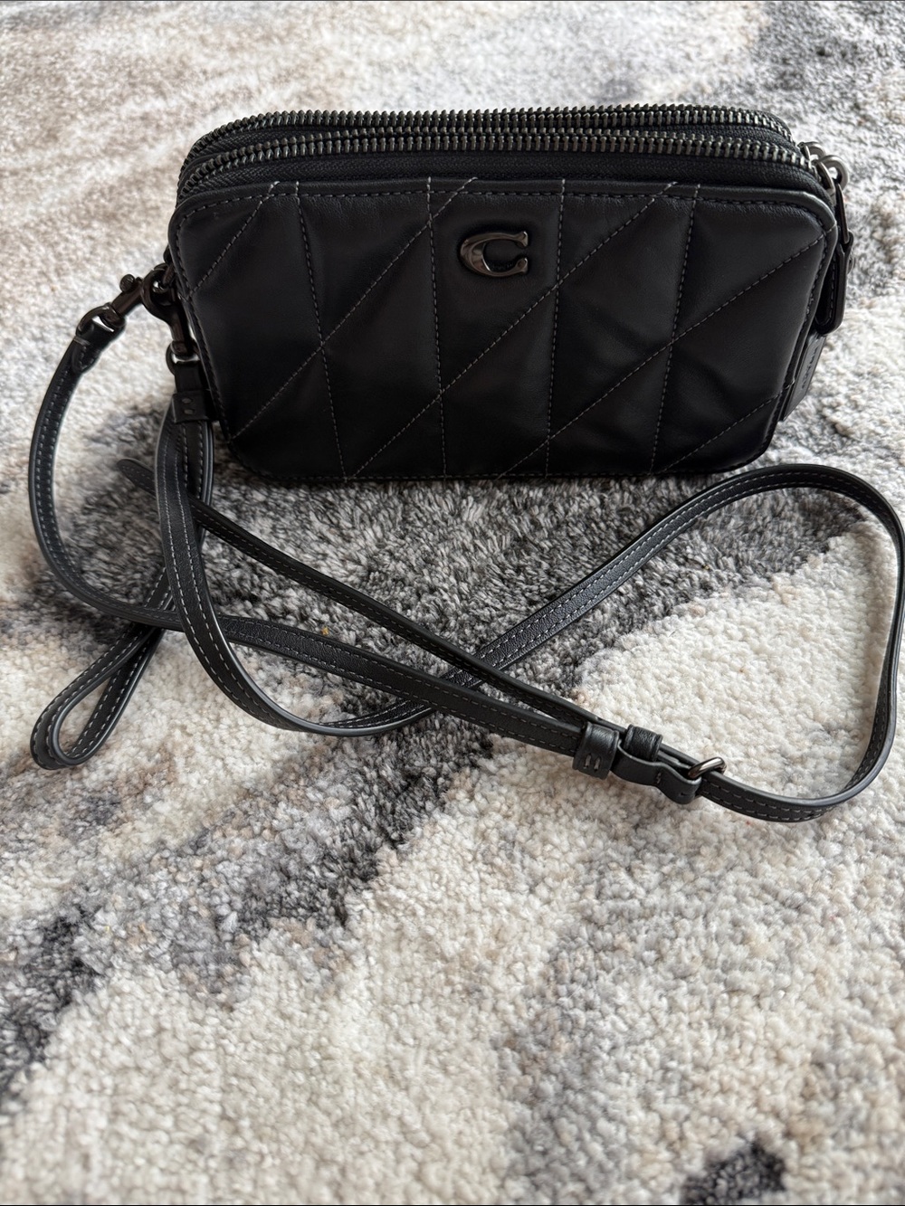 Coach Black Quilted Leather Crossbody Camera Bag with Adjustable Strap